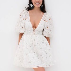 For Love and Lemons White Floral Leighton Mini Dress